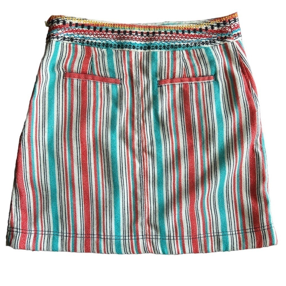 Anthropologie Size 8 Orange Blue Striped Mini Skirt Boho - Picture 4 of 10